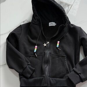 Lola + The Boys Black Hoodie with Heart Beads